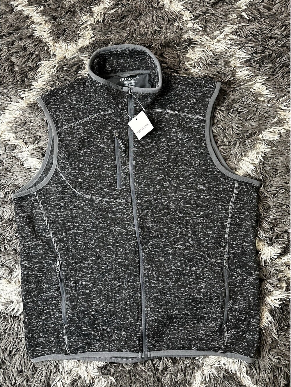 NWT Trimark Mens Full Zip Fleece Vest Sleeveless Jacket Charcoal Gray XL